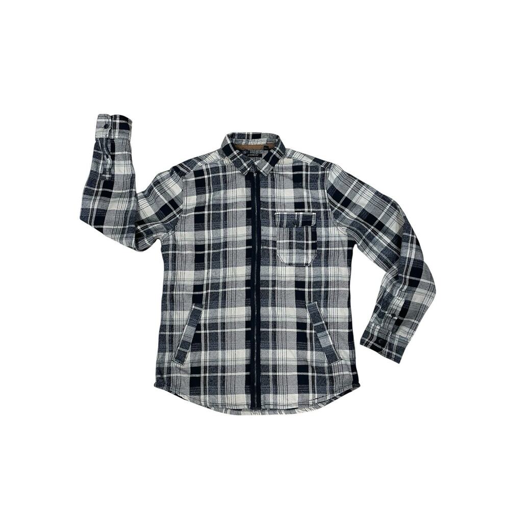 Jeremiah Men’s (M) Black/Cream Plaid Flannel Shirt Jacket Long Sleeve Full Zip